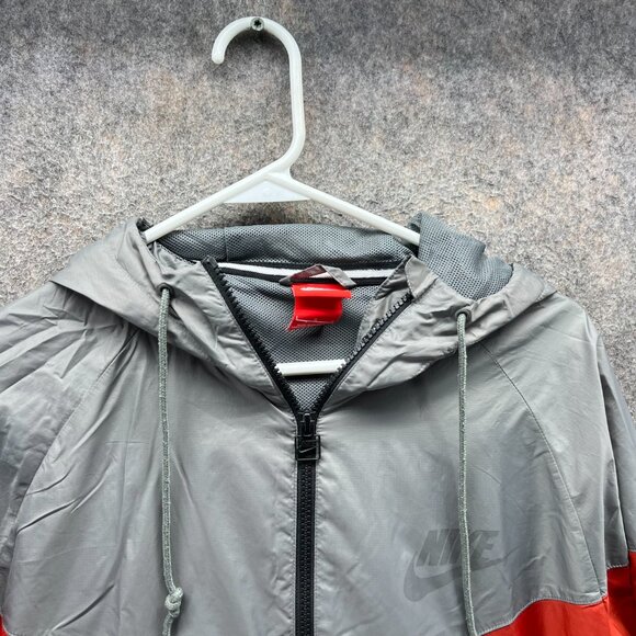 Nike Windbreaker Jacket Mens Large Gray Red Hooded Lightweight Full Zip - Picture 5 of 12